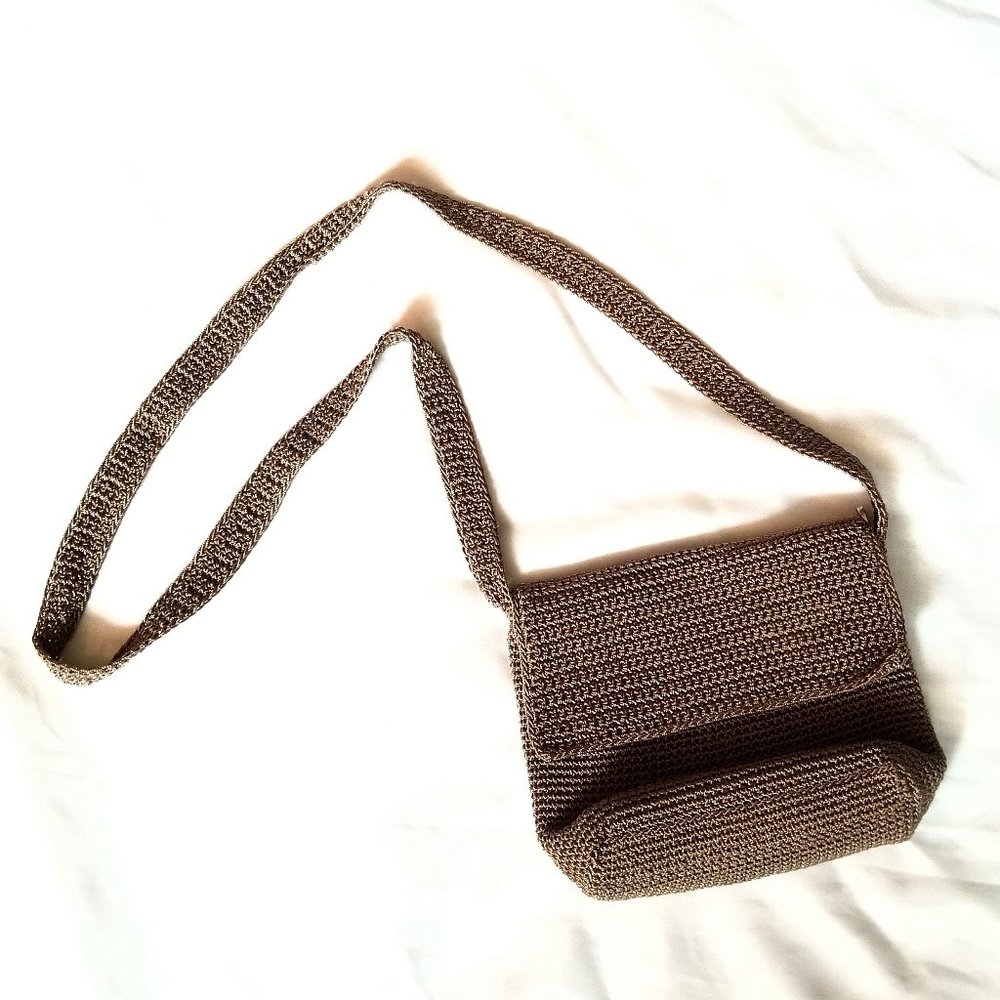 The Sak Taupe Mini Crocheted Crossbody Bag